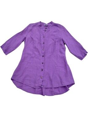 Vintage Click 100% Linen Purple Tunic Women's Size Medium Buttons Natural Fiber